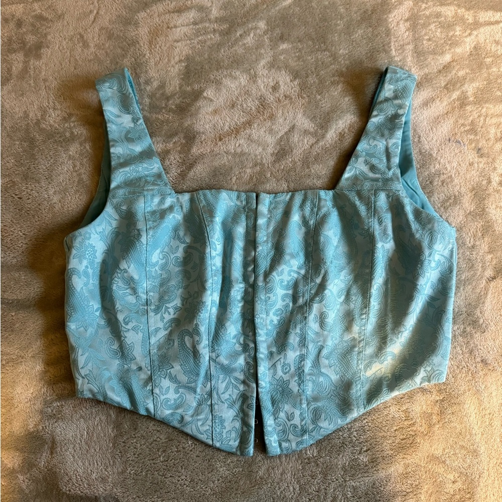 Elegant Blue Brocade Women's Top